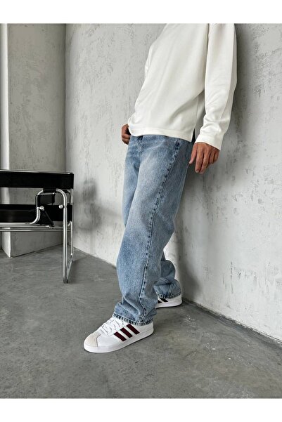WE11 erkek baggy jeans pantolon asit mavi bol paça