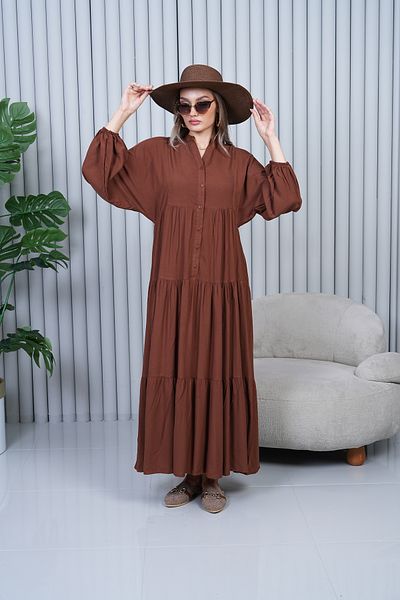 EL jadida Women's Plus Size Hijab Viscose Dress Brown 2061