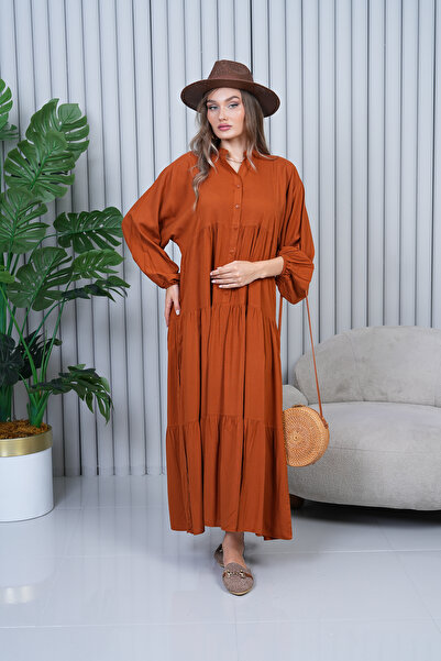 EL jadida Γυναικείο Μεγάλο Μέγεθος Hijab Viscose Φόρεμα Cinnamon 2061