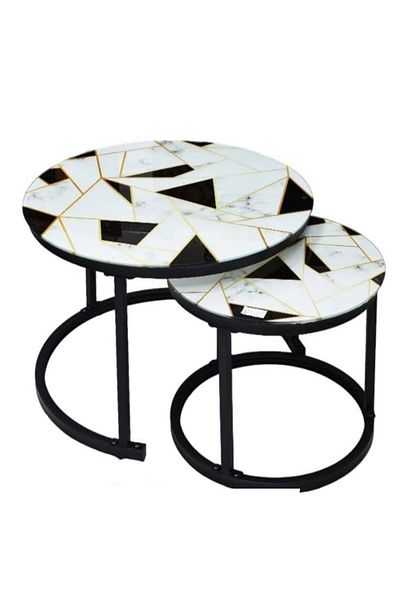 Türkiye Round Nesting Coffee Table Set of 2 End Tables for Living Room Balcony, Stacking Industrial Side Tab