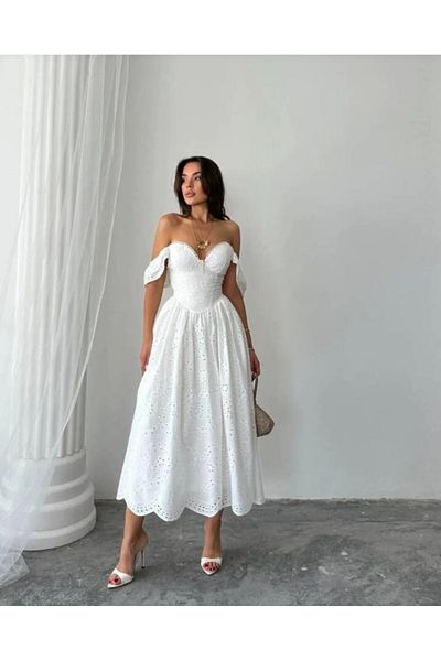 MODA You Will Make up the Difference Wedding Wedding Dress,Straples Low Sleeve Lace Detail Midi Length