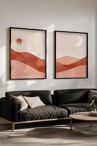 STARYUNA Set of 2 Paintings Boho with Black Wooden Frame Yuna9
