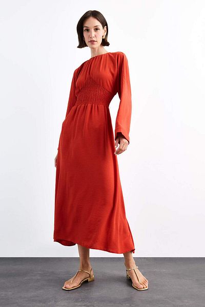 DeFacto Crew Neck Long Sleeve Midi Dress F8526Ax25Sm