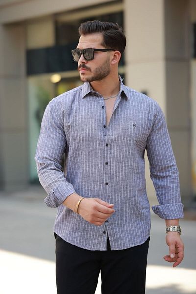 Viyamo Men's Striped Long Sleeve Shirt