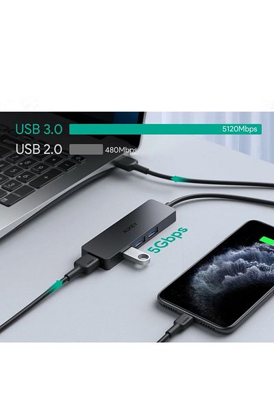 AUKEY أووكي محول متعدد المنافذ يواسبي اسود