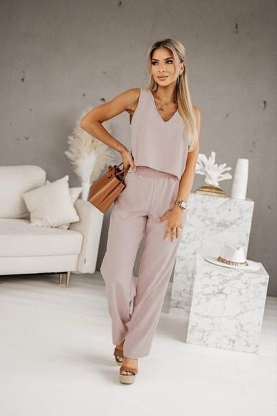 TUA MODA Tua Moda Women's Top V-Neck Sleeveless Crop Bottom Elastic Waist Pantalon Two Thread Suit