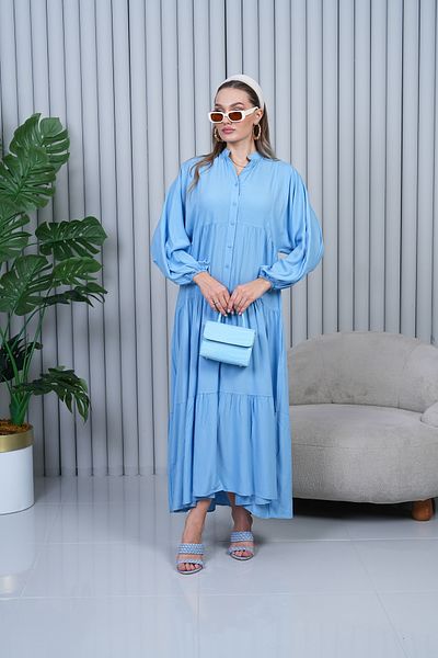 EL jadida Women's Plus Size Hijab Viscose Dress Baby Blue 2061