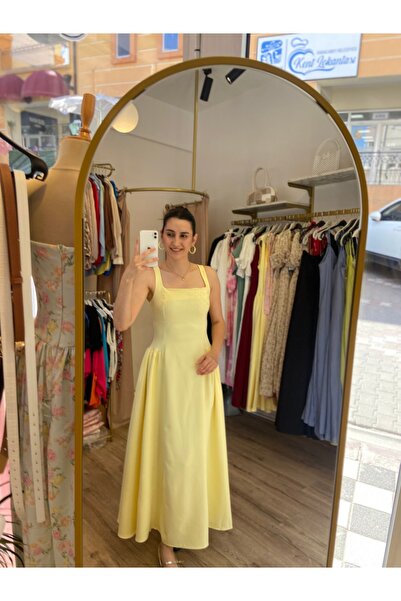 miabutik19 Sarı kalın askılı elbise