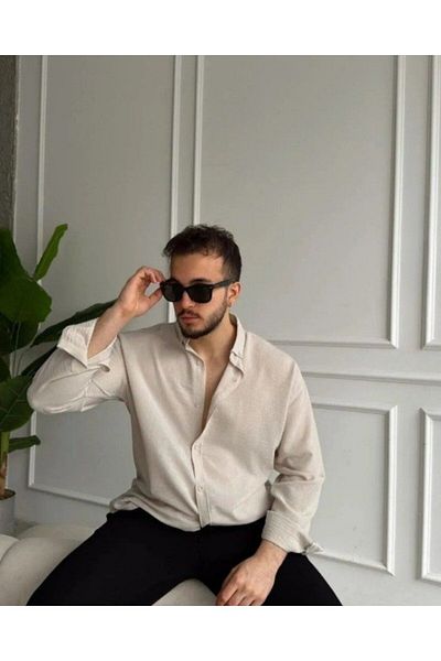 Modayakamoz Ανδρικό μακρυμάνικο κανονικό λινό πουκάμισο Sofia