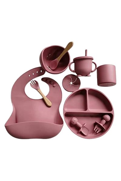 OEM Set hranire bebelusi din silicon BPA free,10 accesorii,pentru diversificare,boluri cu ventuza