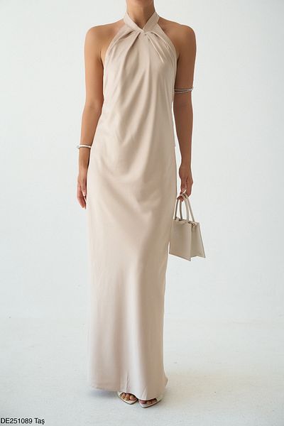 Julidress Halter Neck Backless Maxi Long Length Premium Satin Dress