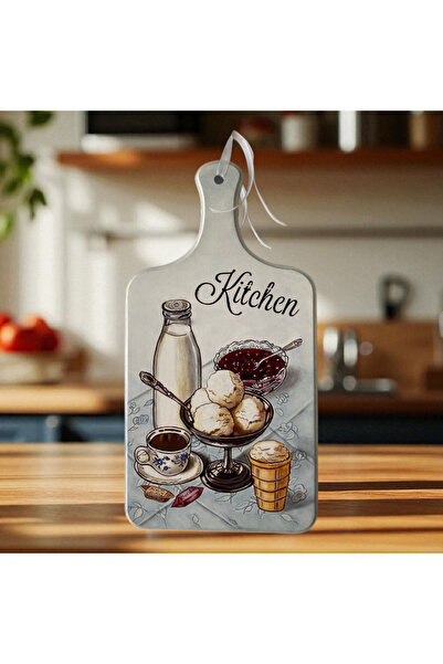Lotus El Çizimi El Boyaması Kitchen Yazılı Ahşap Duvar Panosu Kahve Ve Tatlı Konseptli 40x20 Cm