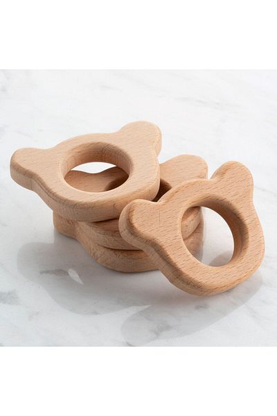 MBB ETİCARET Loren 4-Piece Bear Teether Wooden Ring