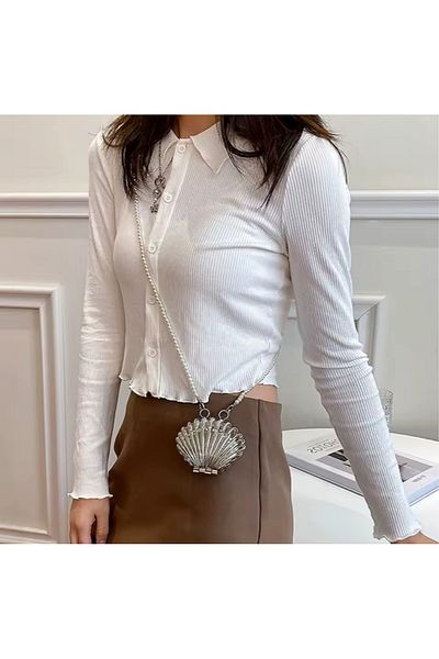 La Saade Ocean Whisper- Seashell Pearl and Metal Two Handle Mini Bag