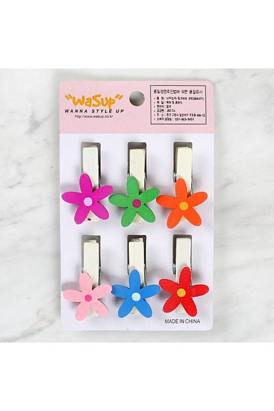 MBB ETİCARET Loren Decorative Floral Patterned Pegs Set of 6