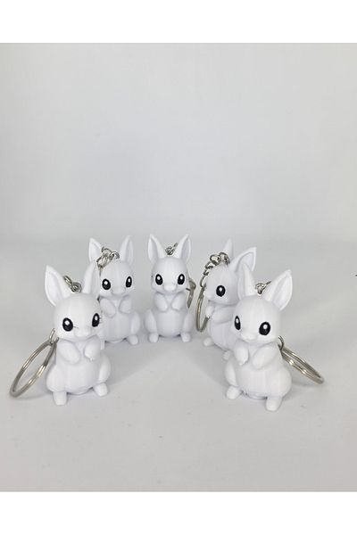 CEVİZ DİZAYN Cute Rabbit 5-Piece Set Pla Keychain – Fairytale Touches- Rabbit Keychain, Bag Ornament