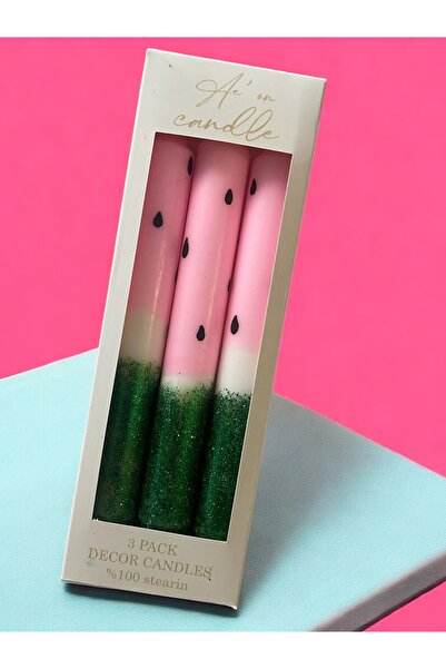 Ae'on candle studio Ae'on Watermelon Temalı Simli Şık 3'lü Şamdan Mum Seti
