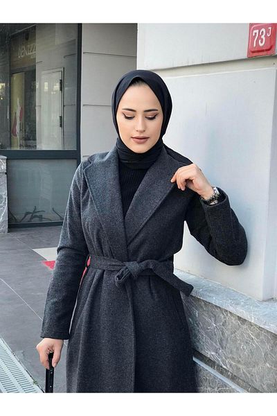 MERVEN AKYÜZ Anja Παλτό με γιακά Καπνιστό