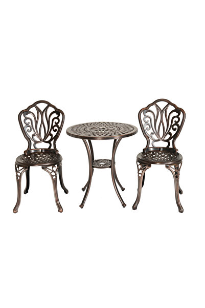 veraev Cast Döküm Masa Sandalye Takımı Antik Bakır Siyah