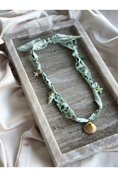 Le'sluette shadow of style Premium Water Green Scarf Necklace with Seashell Themed Charm Detail for Summer