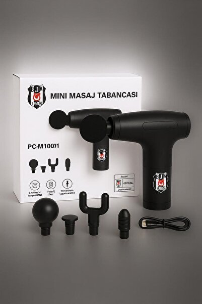 Beşiktaş Lisanslı Mini Masaj Tabancası | 4 Başlık + Type-C Şarj | Sessiz & Ta...