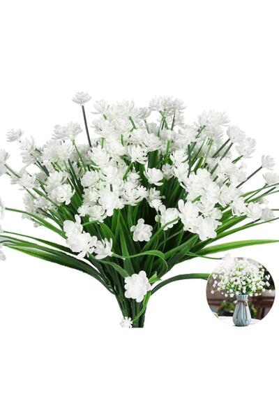 Nettenevime 6lı Set Yapay Çiçek Sazlı Lotus Beyaz Renk 7 Dal Plastik 30cm