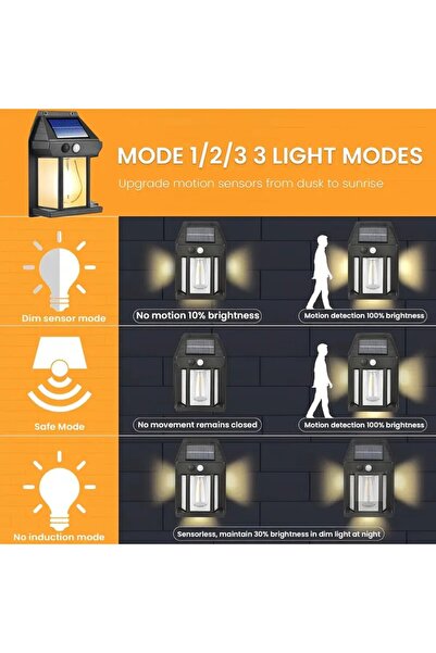 MRS SOLAR HB-700 8'Lİ PAKET Güneş Enerjili Bahçe LED Ampül Hareket Sensörlü Bahçe Su Geçirmez 3 Mod Solar LED