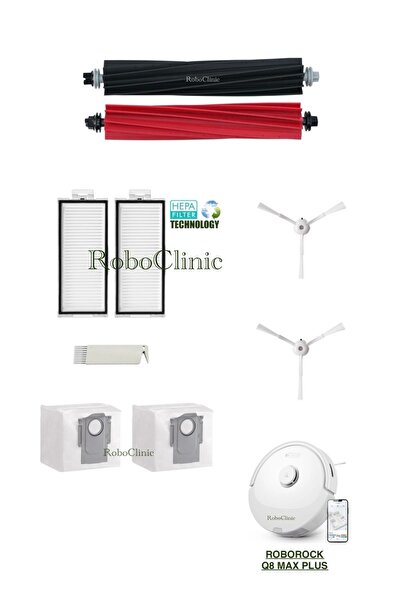 Roboclinic Set de saci de praf compatibile cu aspiratorul robot Roborock Q8 Max Plus, perie, filtru Hepa - 9 piese