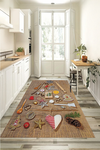 EVİMSEN Dijital Baskılı Yıkanabilir ve Kaymaz Tabanlı Doğal Temalı Mutfak Hal...