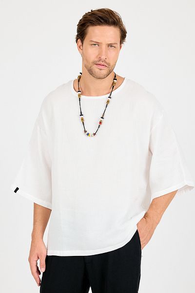 BABBOSS Oversize Bohemian Off Shoulder Linen T-Shirt