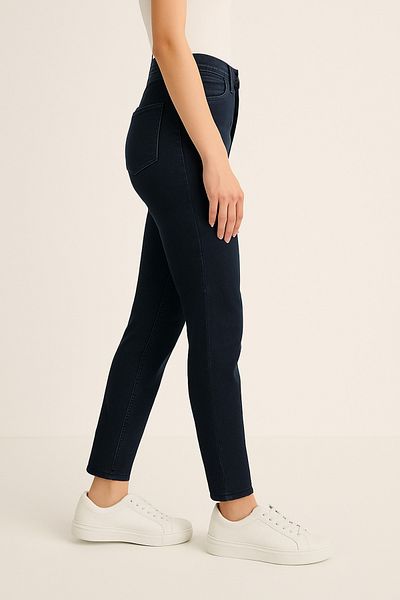 DELDNM Zayn Dark Blue Pantaloni de blugi pentru femei Super Skinny Fit Stretch Lycra cu talie înaltă Denim Jeans Albastru Negru