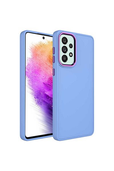 Cep Plus حافظة لهاتف Galaxy A32 4G من السيليكون CPPL Luna مع إطار معدني وتصميم زر ضغط - أرجواني