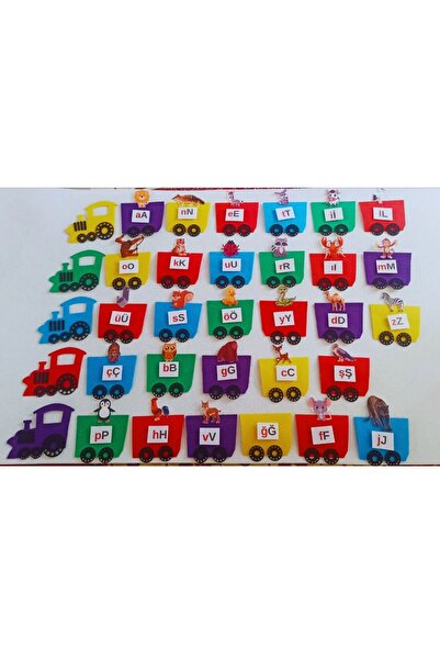 Aydede Oyunevi 1. Sınıf İlk Okuma Yazma Cırt Cırtlı Keçe Harf Panosu – Hayvanlı Tren Seti (34 Parça)