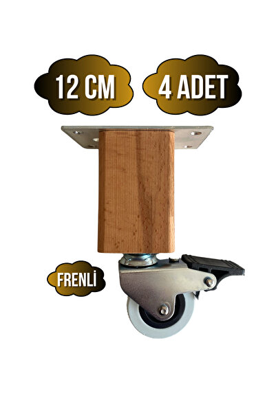 GOLDENWOODEN Kale Ahşap Tekerli Ayak Mobilya Masa ve Dolap Tekerli Ayağı(FREN...