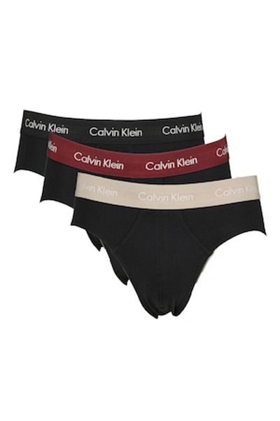 Calvin Klein , Set de chiloți cu talie cu logo - pachet de 3, Negru, Alb, Roșu închis, L
