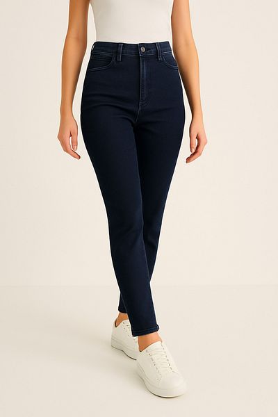 DELDNM Zayn Dark Blue Pantaloni de blugi pentru femei Super Skinny Fit Stretch Lycra cu talie înaltă Denim Jeans Albastru Negru