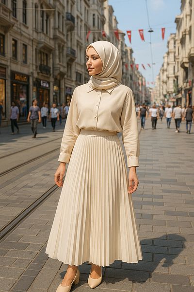 LePold Fusta lungă cu aspect de satin pliat pentru femei, stil urban compatibil cu hijab