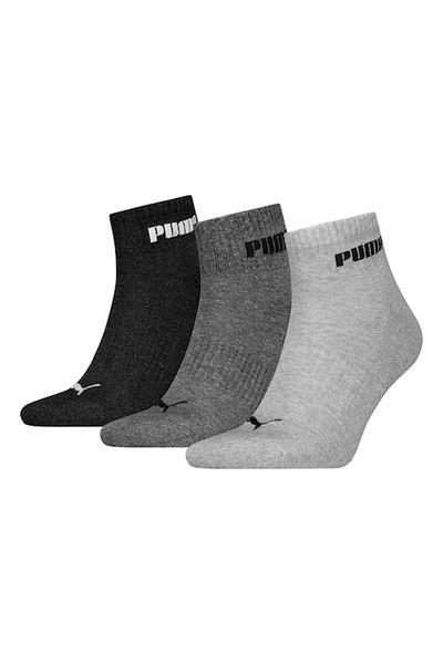 Puma , Set of short unisex socks with contrasting logo - 3 pairs, Black, Melange Gray, Size 39-42