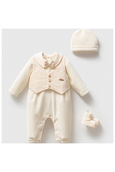 Noy Noy 3-6 Months Knitwear Velvet Jumpsuit Set for Baby Girl and Boy Boxed Product Special Design