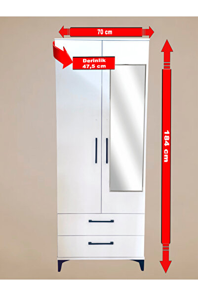 Kenyap Eko İki Kapaklı İki Çekmeceli 70 x 184 Gardrob Aynalı