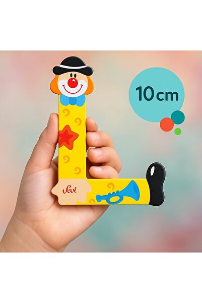TOYFEST حرف L خشبي مع مهرج - تصميم ملون وممتع (10 سم)