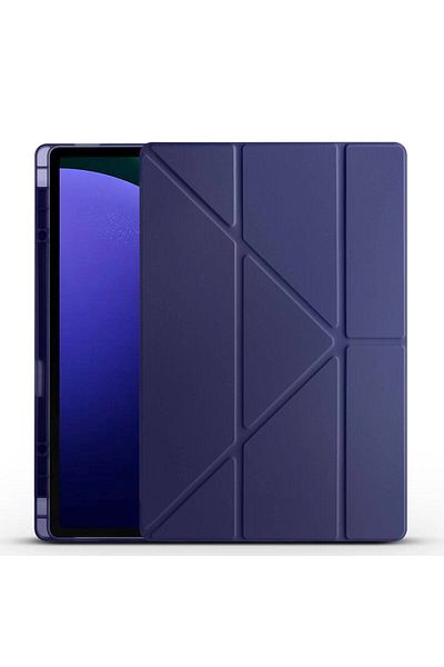 Cep Plus حافظة Galaxy Tab S9 Ultra متوافقة مع CPPL ثلاثية الطي مع حامل ومقصورة للقلم - أزرق داكن