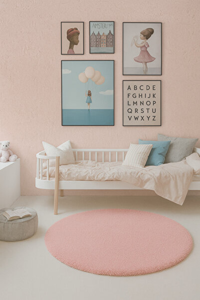 SOFT DECOR Modern Yuvarlak şekilli Salon Halısı Çocuk Odası Yolluk Kaymaz Tab...