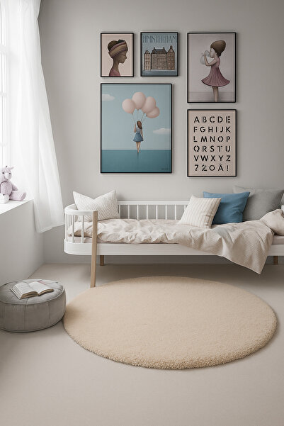 SOFT DECOR Modern Yuvarlak şekilli Salon Halısı Çocuk Odası Yolluk Kaymaz Tab...