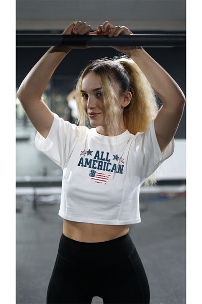 Oxlade White Women's Crop T-Shirt All American – Sports and Casual T-Shirt