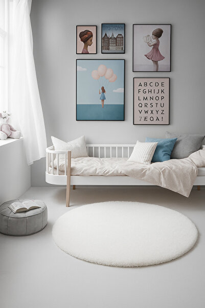 SOFT DECOR Modern Yuvarlak şekilli Salon Halısı Çocuk Odası Yolluk Kaymaz Tab...