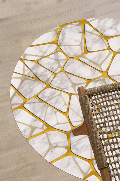 Viyana Home Modern Dijital Kaymaz Taban Taş Desen Yıkanabilir Yuvarlak Mutfak...