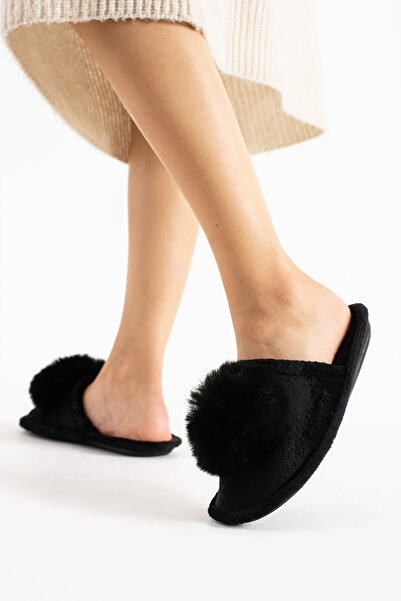 MODA BULVARI Papuci de casă pentru femei, cu pompon de pluș, îmbrăcăminte ele...