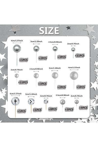 Baloane Vesele Deluxe Silver Glitter Cake Decoration Set TOP82