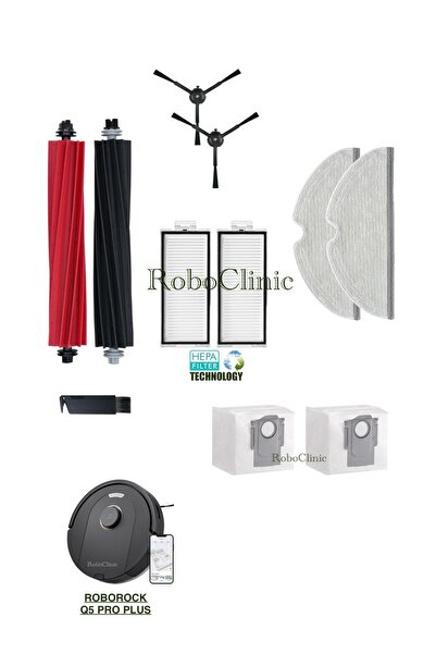 Roboclinic كيس غبار متوافق مع مكنسة روبوروك Q5 برو بلس الروبوتية، فرشاة، فلتر...